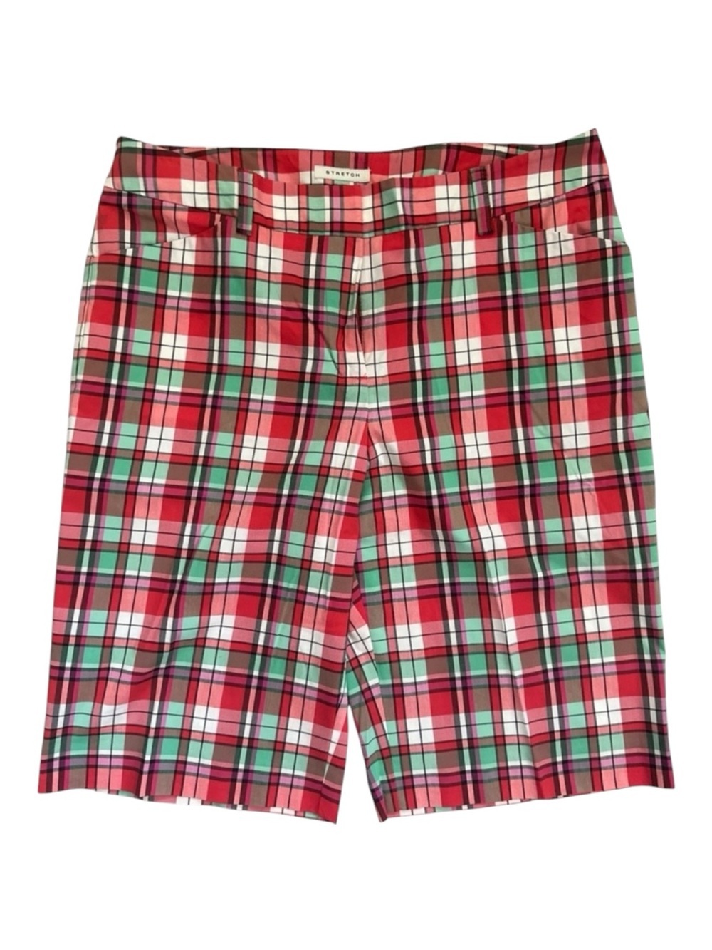 Jones New York Stretch Bermuda Shorts Pink & Green Plaid Size 12